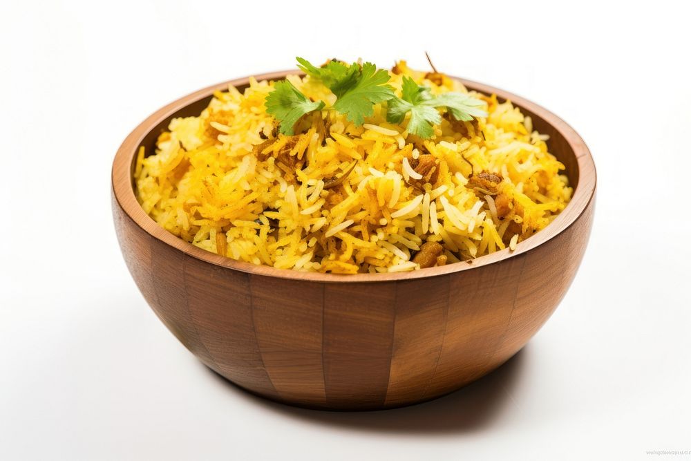 Indian biryani food rice white background.