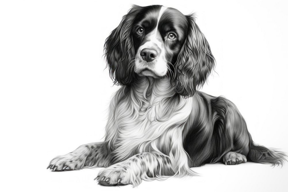 Jack Spaniel spaniel dog drawing. AI generated Image by rawpixel.