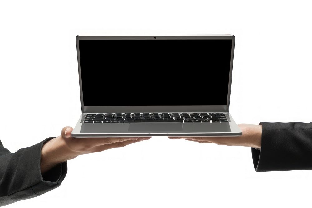 Man using laptop computer holding hand. AI generated Image by rawpixel.