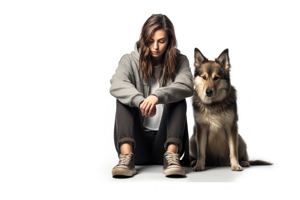 Woman sitting with dog footwear mammal animal. AI generated Image by rawpixel.