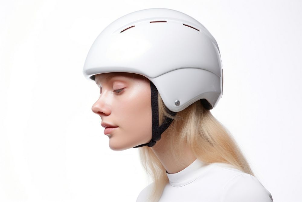 Woman in bicycle helmet adult protection hairstyle.