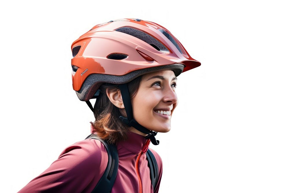 Woman in bicycle helmet female adult exercising.