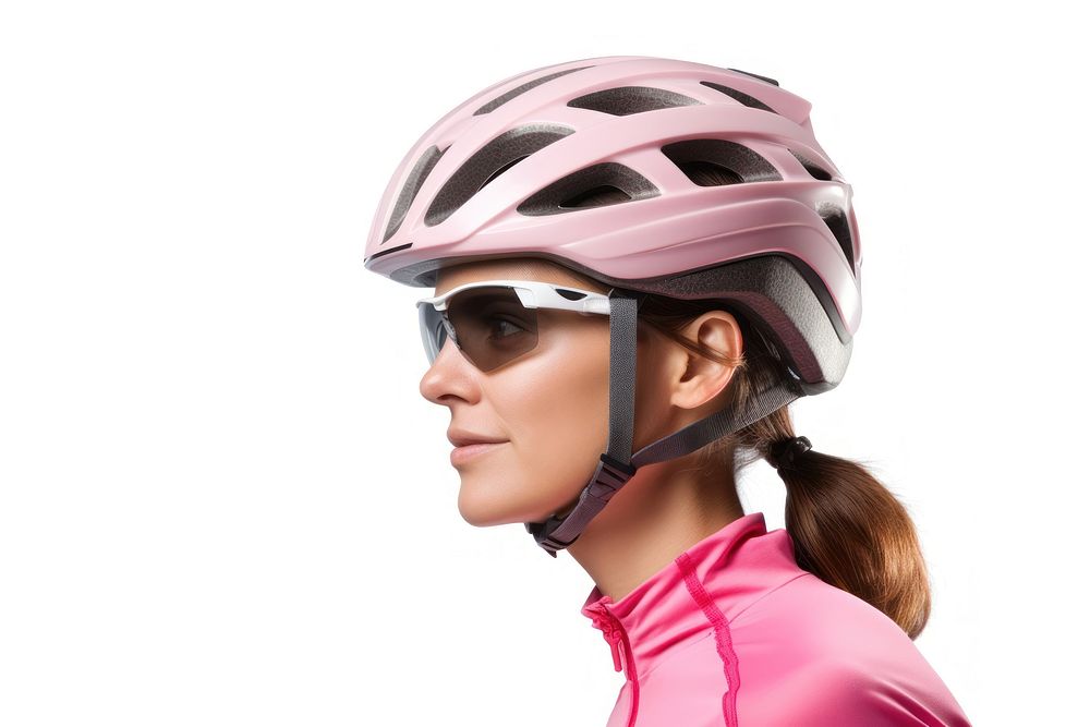 Woman in bicycle helmet adult sunglasses exercising.