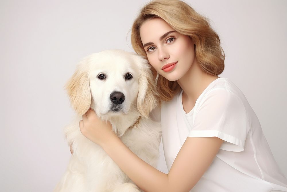 Woman sitting with dog portrait animal mammal. AI generated Image by rawpixel.