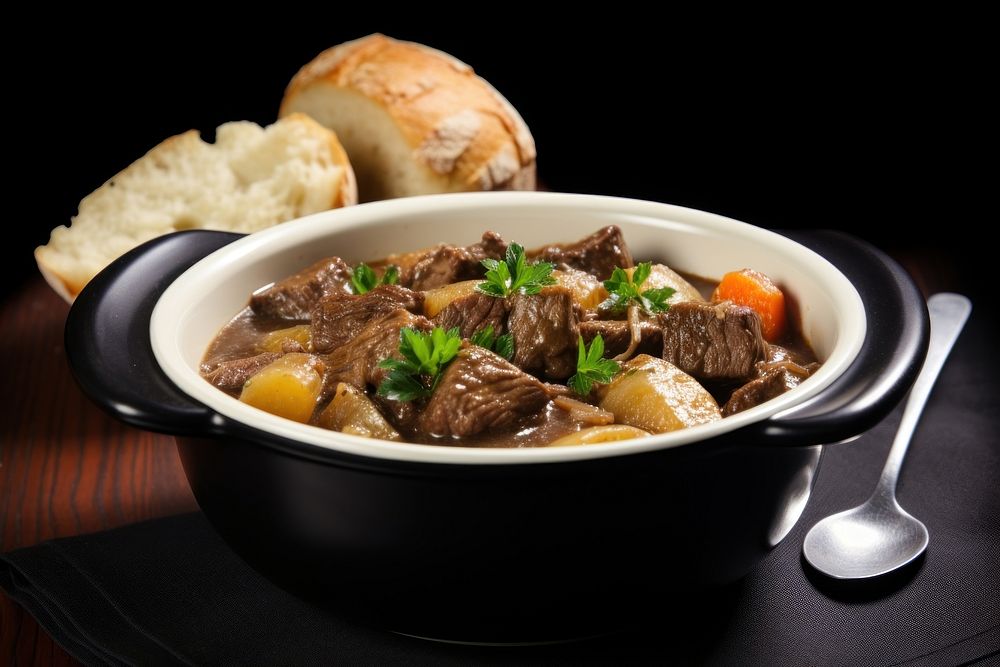 Irish stew spoon meat food.