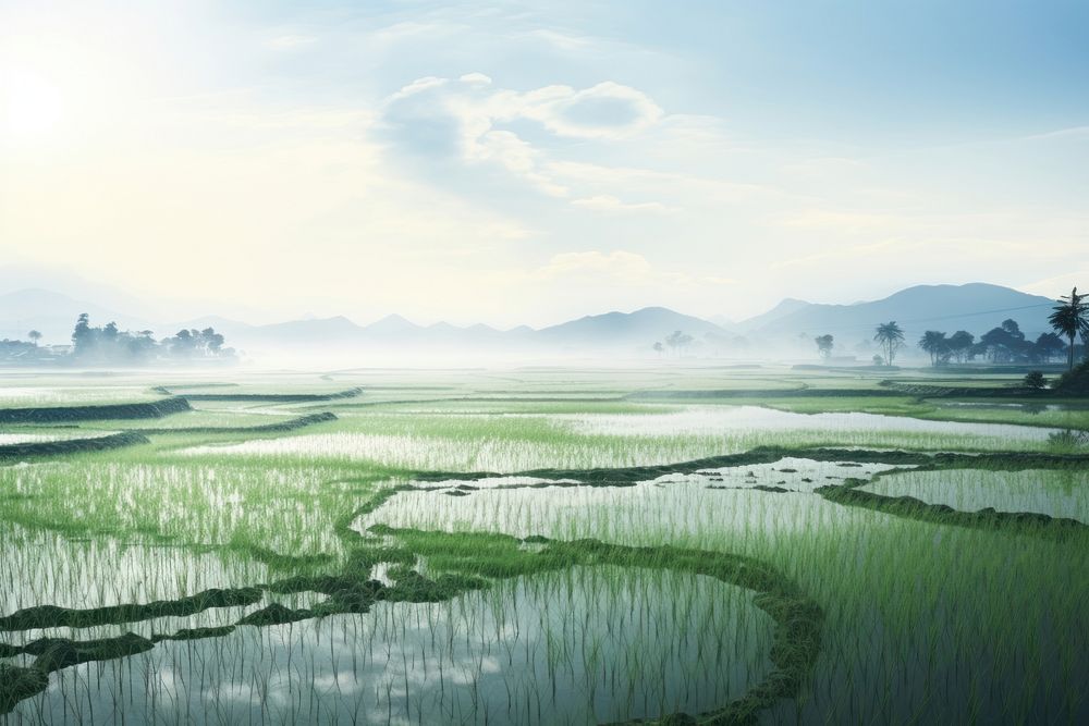 Rice field chinese Style landscape outdoors nature.