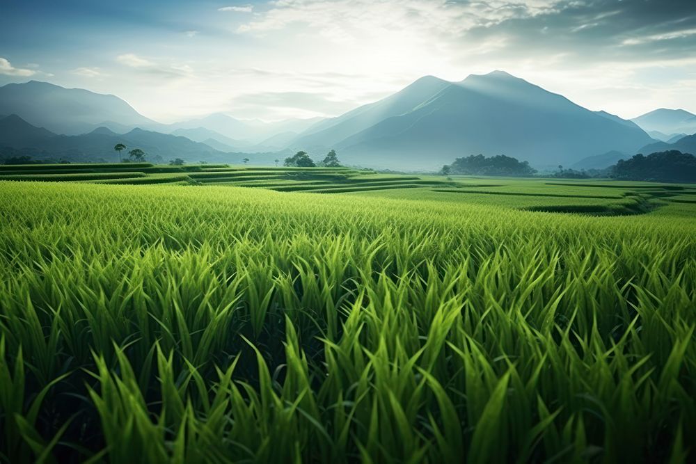 Rice field chinese Style landscape panoramic outdoors.