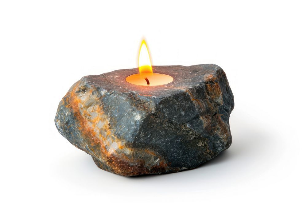 Rock heavy element Candle shape candle fire white background.