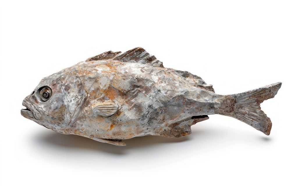 Rock heavy element Fish shape fish animal white background.