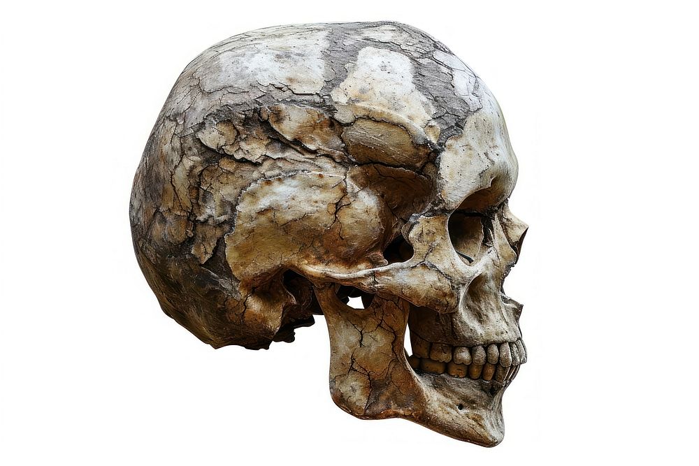 Rock heavy element Skull shape white background anthropology paleontology.