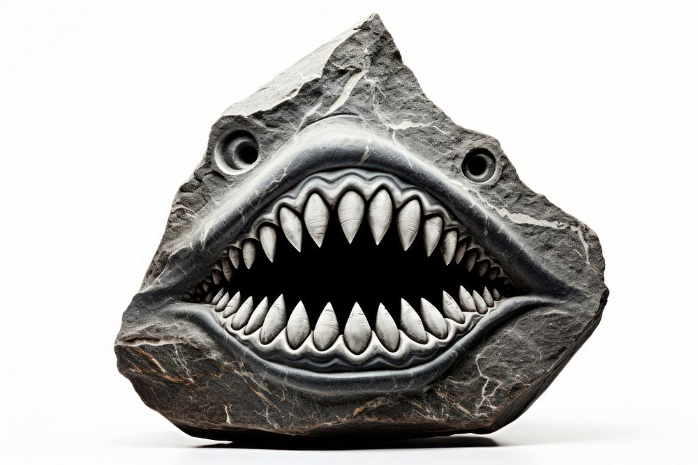 Rock heavy element Shark shape shark white background paleontology.