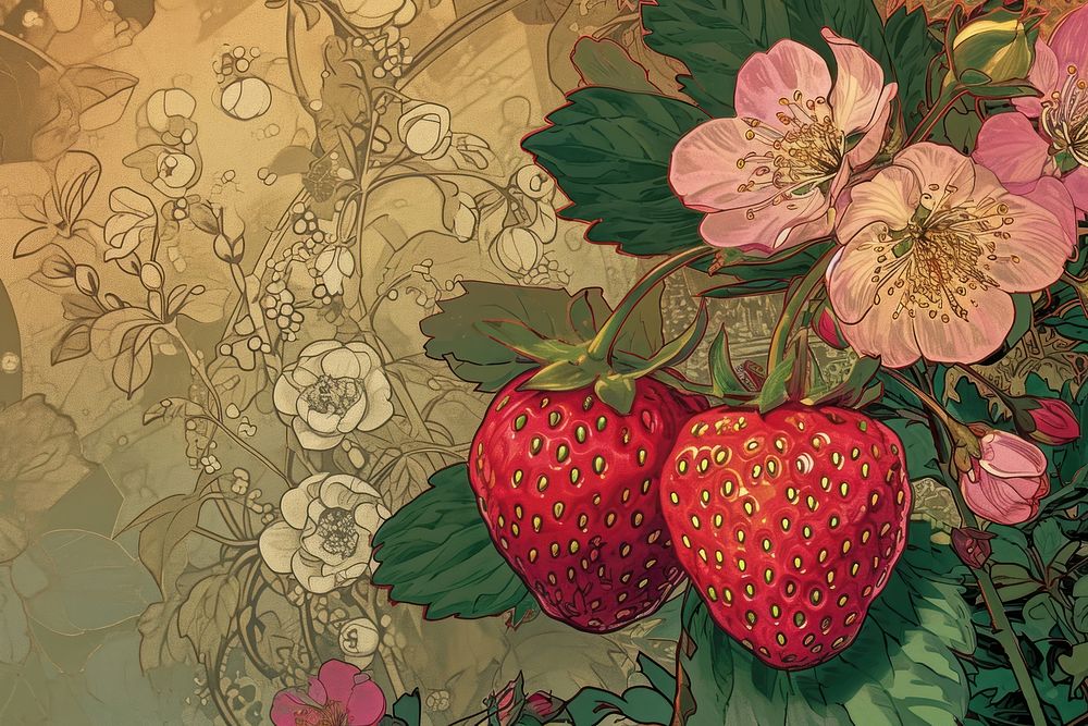 Strawberry and flowers strawberry art painting.