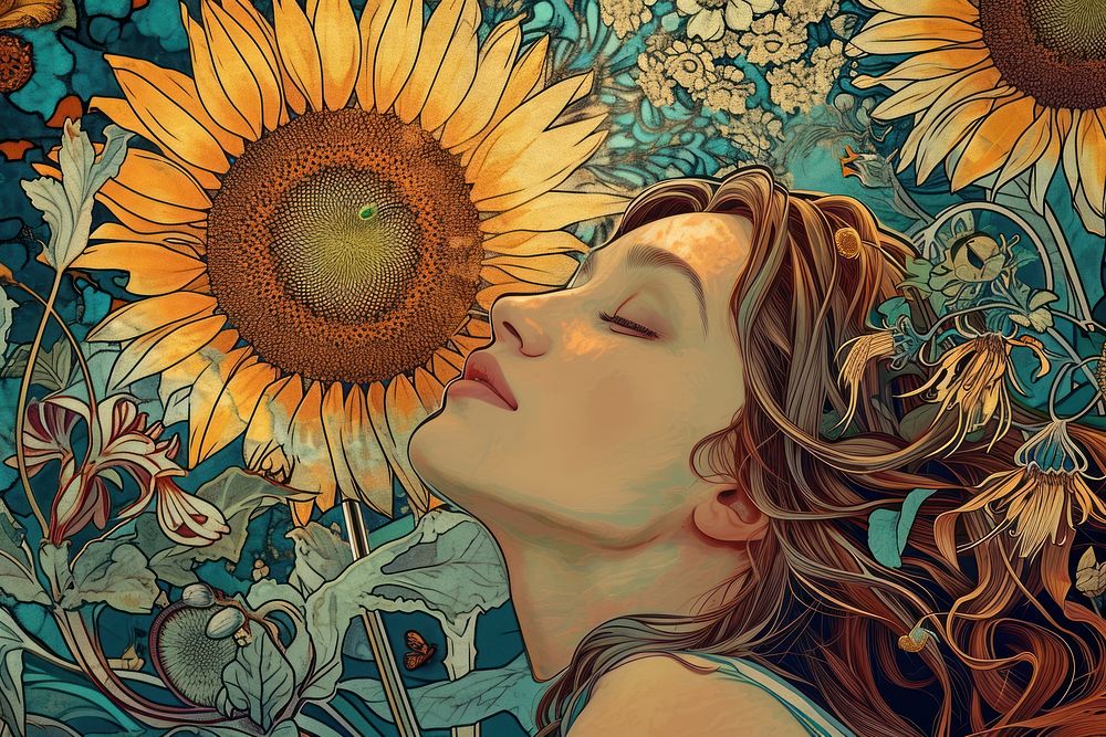 Sunflower and flowers sunflower art illustrated.