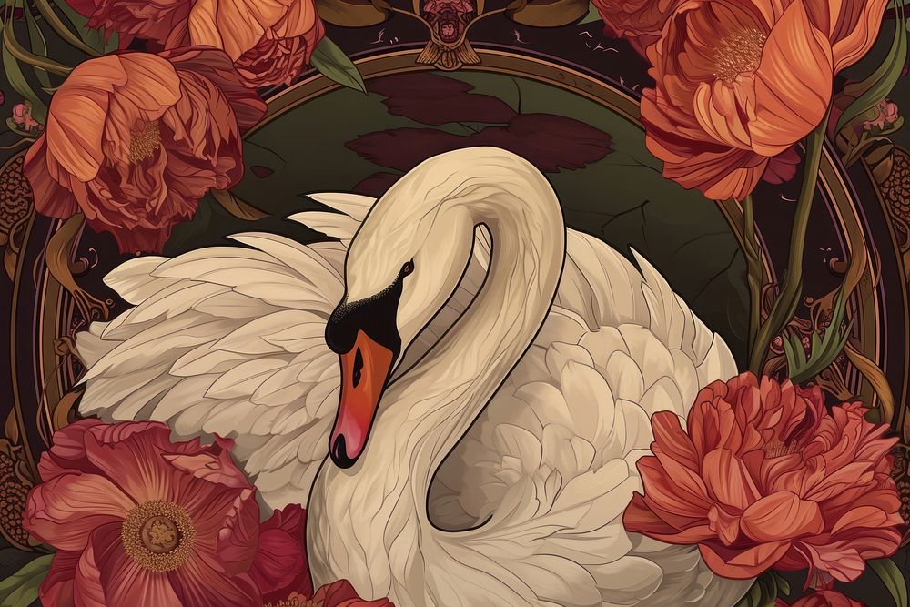 Swan and flowers swan art painting.