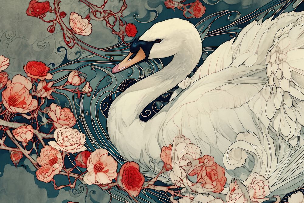 Swan and flowers swan art animal.