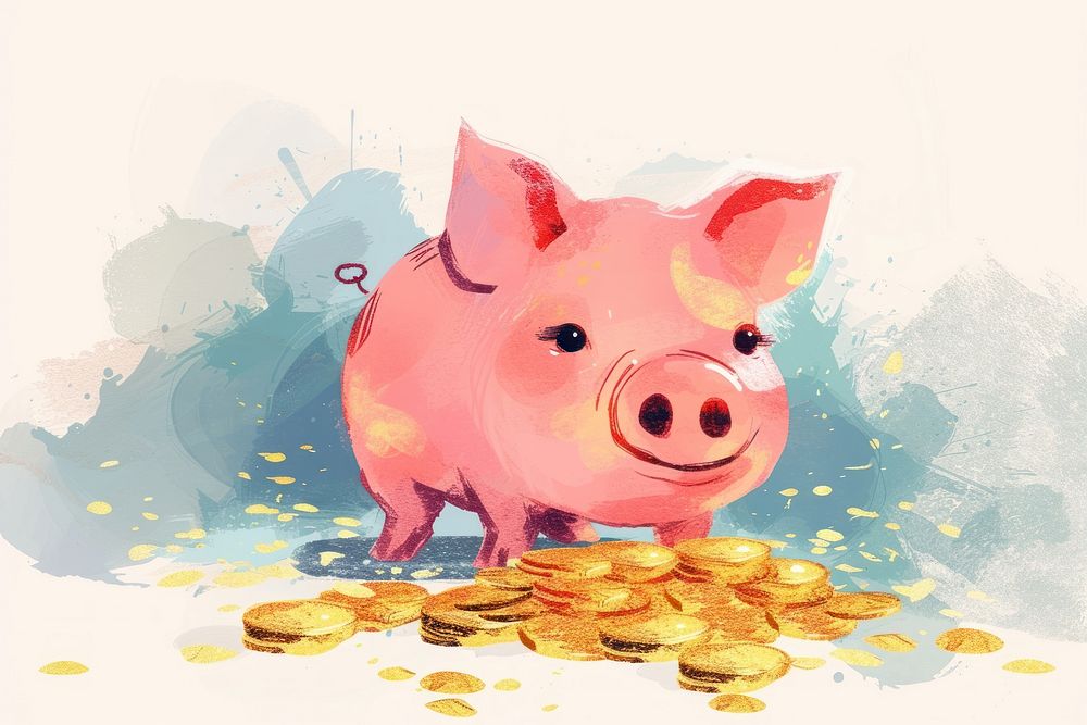 Pink pig piggy mammal animal coin.