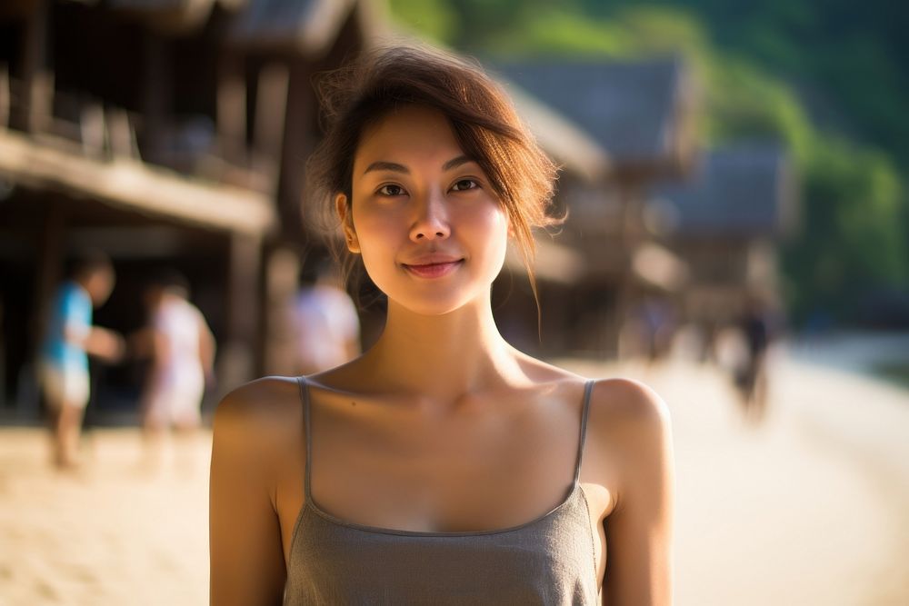 Japanese Asian relaxing at Railay Beach portrait adult beach. AI generated Image by rawpixel.