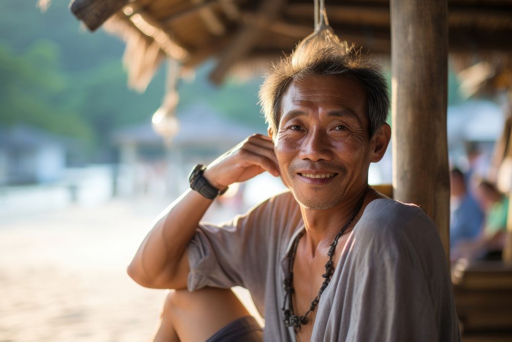 Japanese Asian relaxing at Railay Beach adult smile beach. AI generated Image by rawpixel.