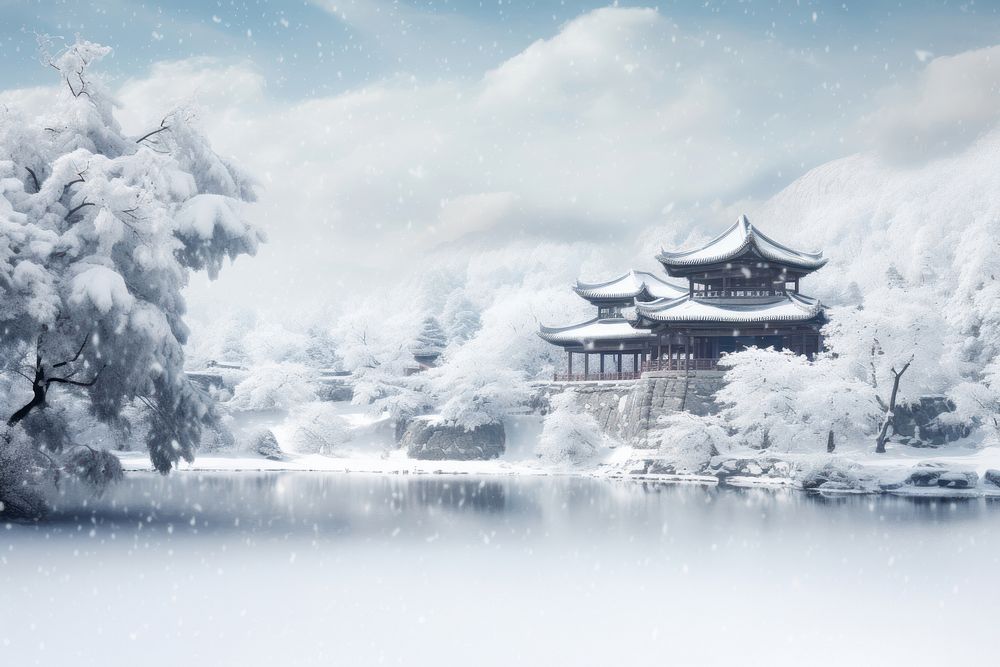 Snow chinese Style snow architecture landscape.
