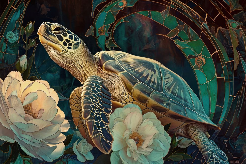 Turtle and flowers turtle tortoise reptile.