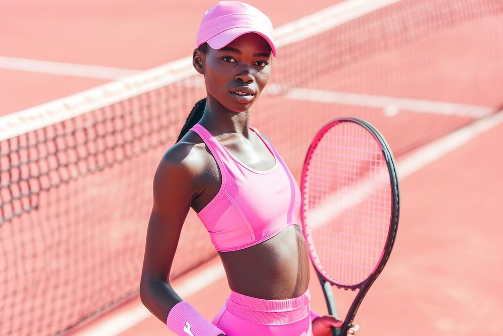 Black girl tennis racket athlete.