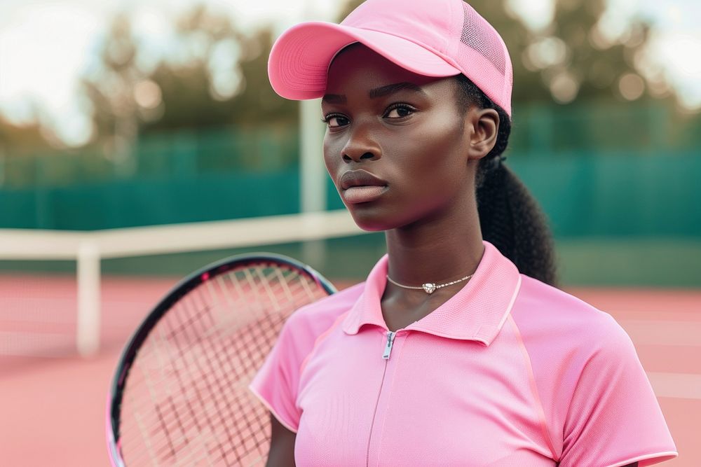Black girl tennis racket athlete.