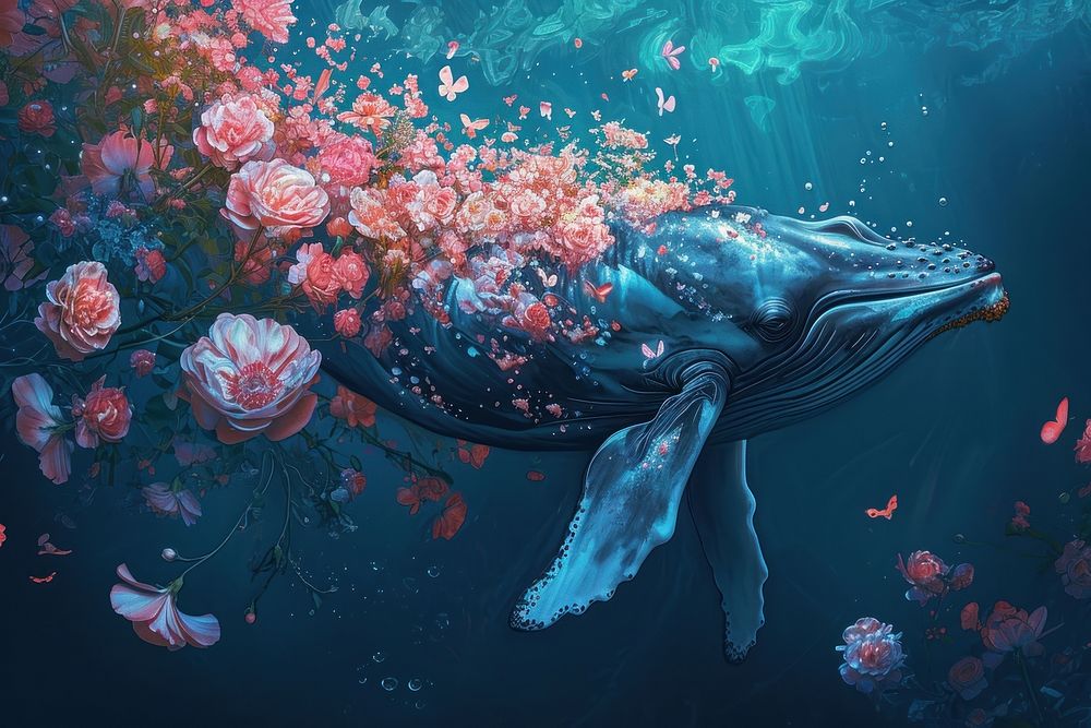 Whale and flowers whale outdoors aquatic.