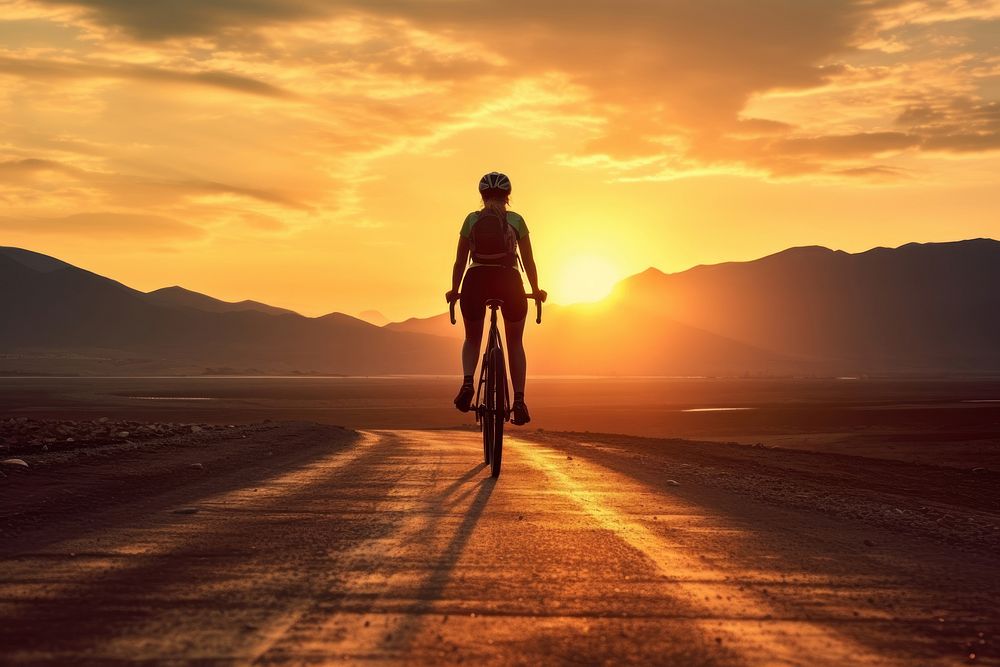 Cyclist mountain standing sunset. AI generated Image by rawpixel.