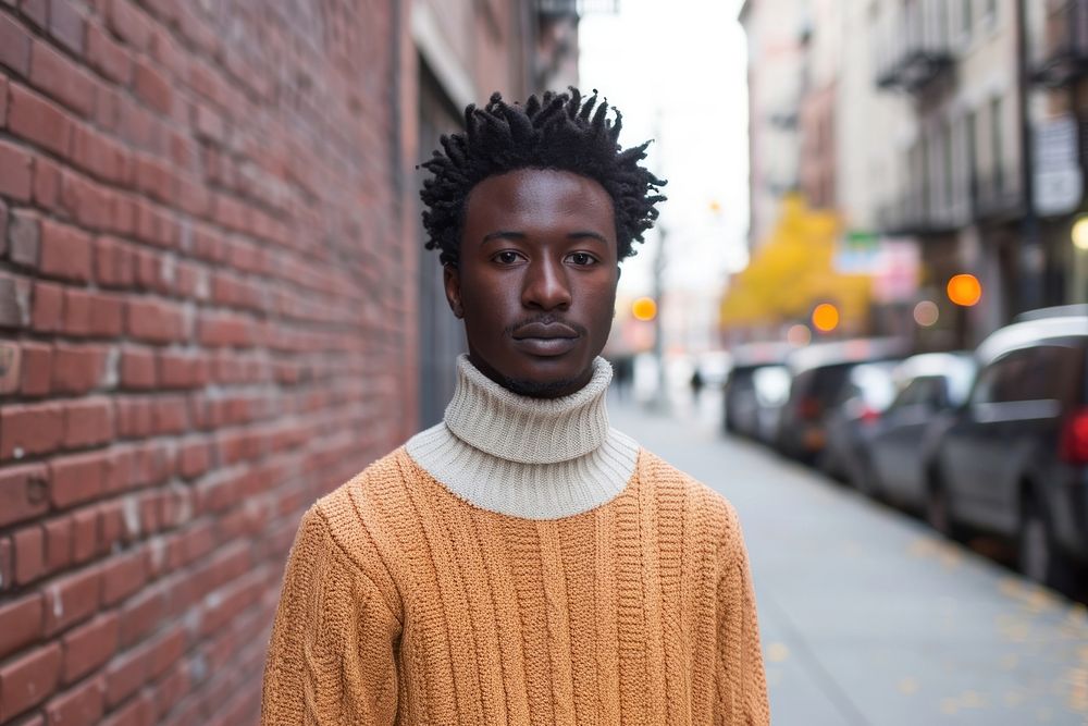 Young black man sweater standing adult.