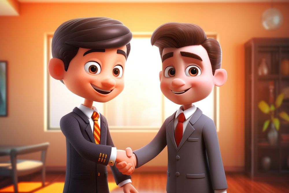 Cartoon handshake togetherness technology.
