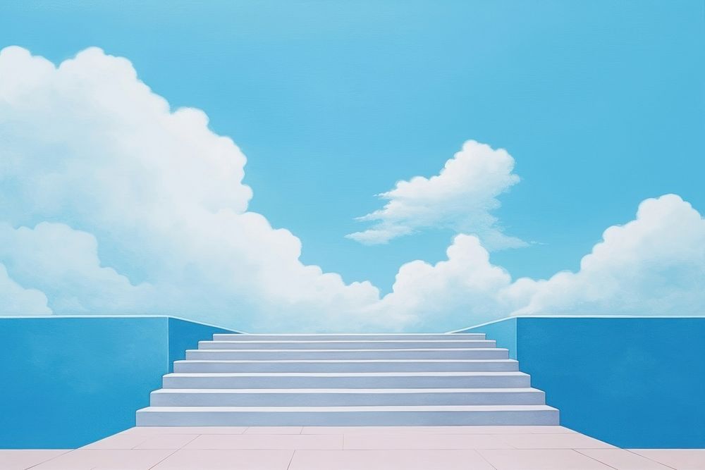 Blue sky and stairway leading to a bright blue sky architecture backgrounds staircase.