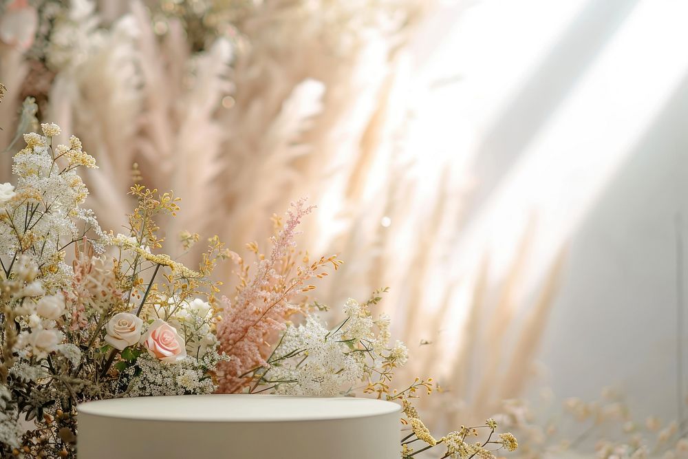 Product podium backdrop wedding flower plant.