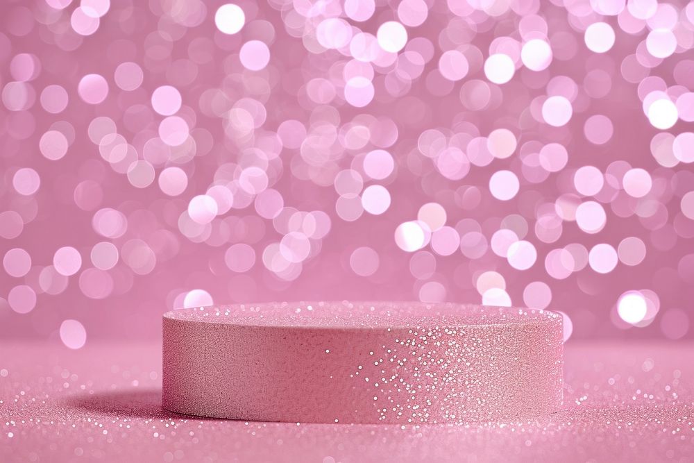 Product podium backdrop glitter pink celebration.