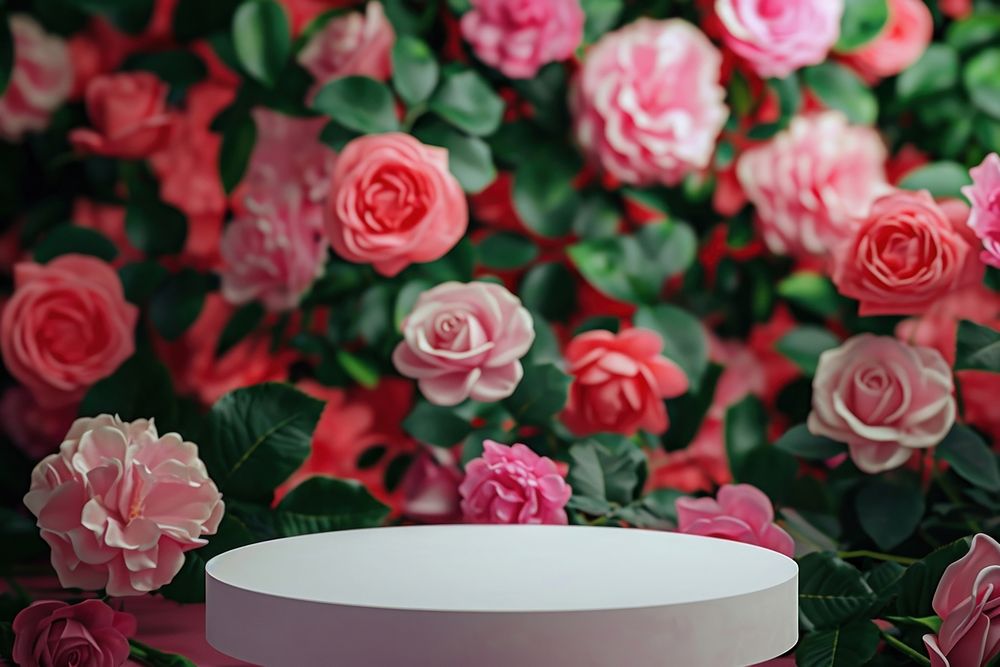 Product podium backdrop rose flower plant.