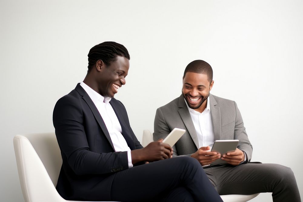 African Business men conversation sitting office.
