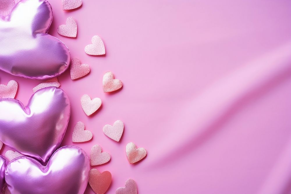Fabric hearts on the shiny holographic foil backgrounds petal pink.