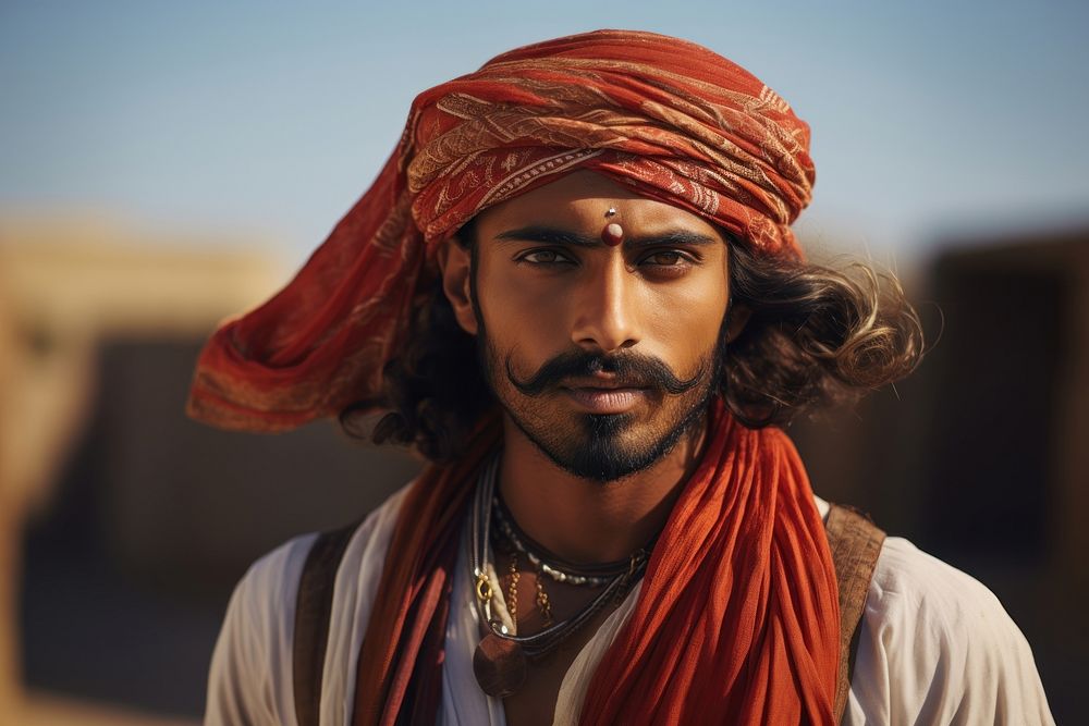 Indian man portrait turban adult.