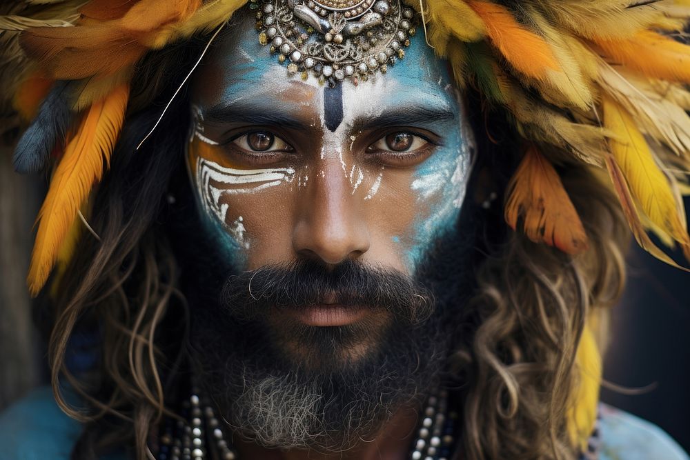 Indian man tribe dreadlocks hairstyle.