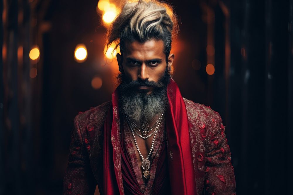 Indian man portrait fashion beard.