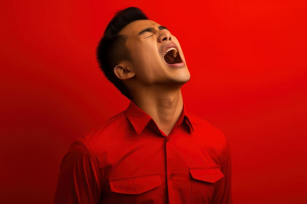 Vietnamese man yawning adult happiness.