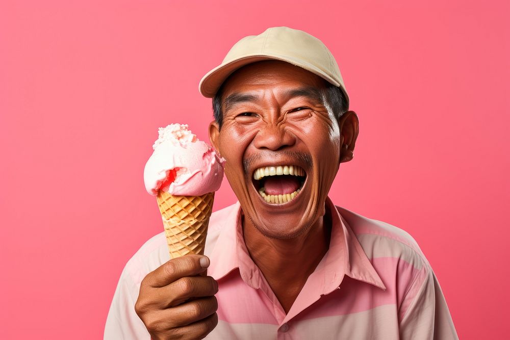 Vietnamese man laughing dessert cream.