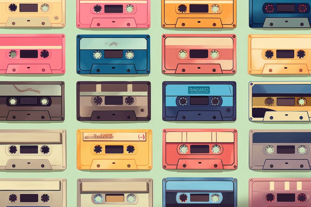 Cassette tapes backgrounds technology repetition.