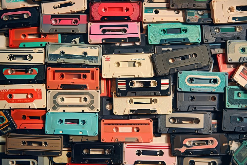 Cassette tapes backgrounds arrangement technology.