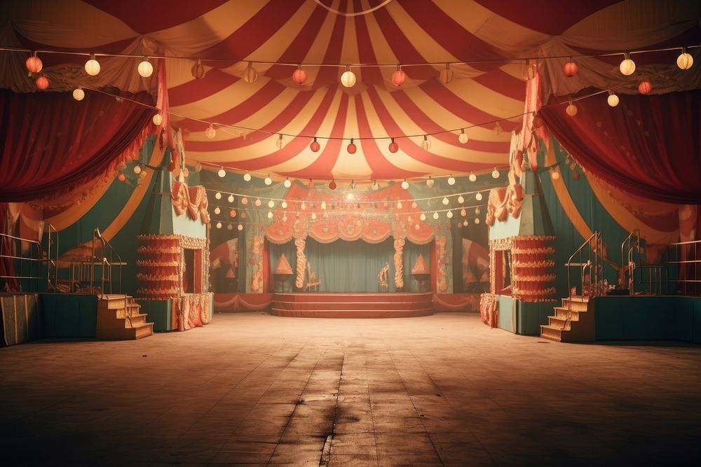 Circus stage architecture illuminated.