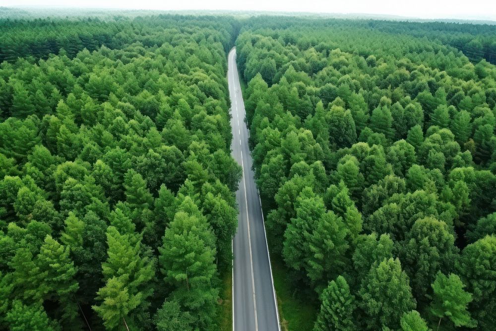 Road and green trees forest outdoors woodland. AI generated Image by rawpixel.