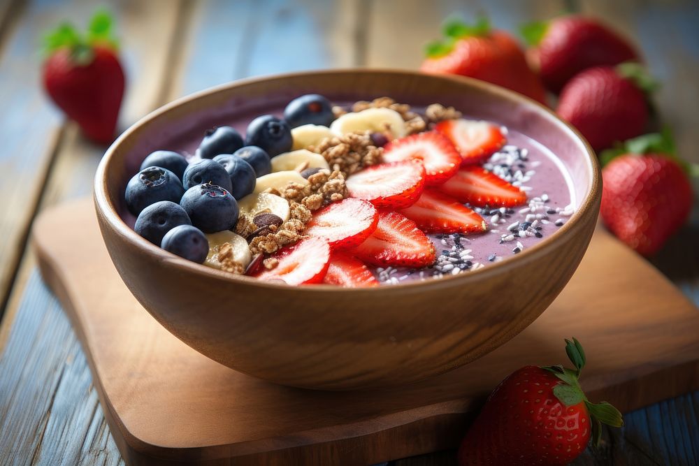 Acai smoothie bowl fruit breakfast berries.