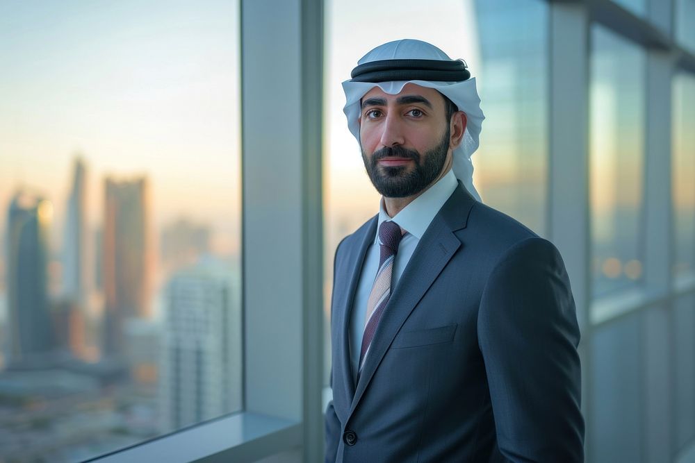 Business photo of middle east man adult city suit.
