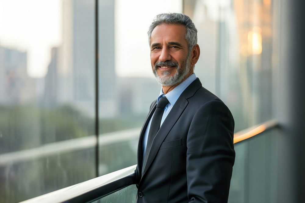 Business photo of middle east middle age man adult smile city.
