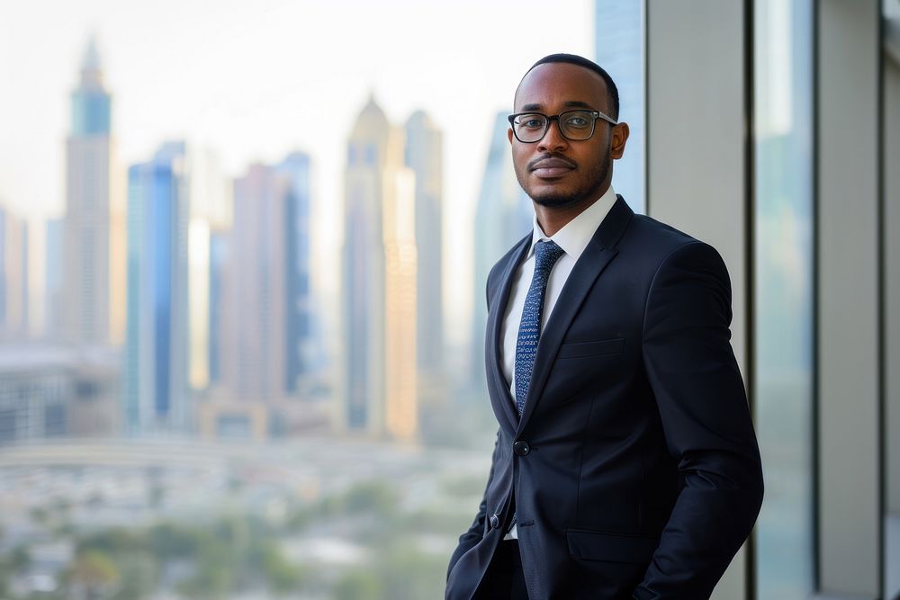 Business photo of middle east mixed race african city portrait glasses.