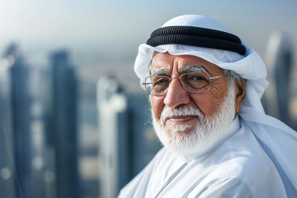 Business photo of middle east old man glasses adult city.